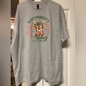 Gray Christmas Cow T-Shirt